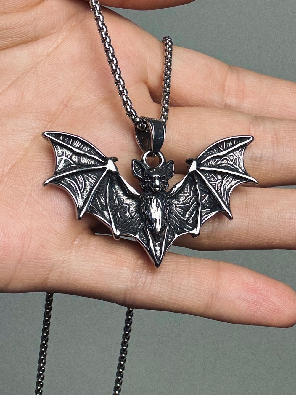 Silver Bat Pendant Necklace - Gothic Statement